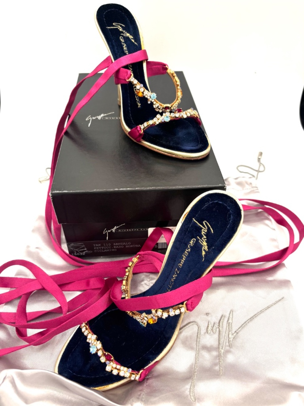 VIntage Giuseppe Zanotti Crystal Embellished Magenta, Gold and Navy Sandal